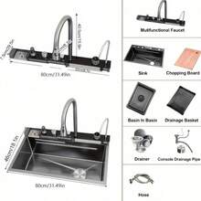 Cuixoc 31.49"X17.71" Kitchen Sink, Waterfall Stainless Steel Undermount Sink, Drop In Sink Single Bowl, With LED Digital Display Screen Handwheel Switch - 31.49"x17.71" - 查看 9