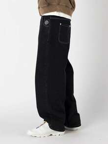 Men's Casual Distressed Wide Leg Baggy Jeans Summer Jeans Hip-Hop Style, Street Style, Rap Style, Embroidery Elements Men Jean Cargo, Grunge - Black - View 5