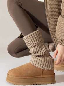 2 Pairs Solid Color Leg Warmers, Fashionable And Warm, Suitable For Back To School, Halloween Socks, Autumn/Winter, Casual Holiday Style - Multicolor - View 2