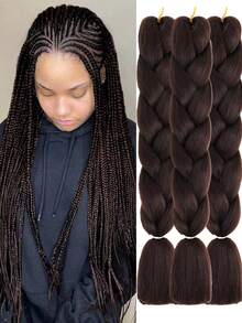 1/3/5pcs/Pack Ombre Braids Jumbo Braiding Hair Ponytail Synthetic Crochet Hair Extensions Fashionable For Daily Use Party Cosplay Halloween 24inch - Black Brown - View 10