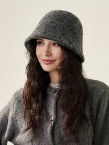 1pc Women's Autumn/Winter New Wool Bucket Hat, Warm & Face-Slimming Fluffy Knitted Bucket Hat, Versatile & Stylish - Bucket Hat - View 3