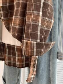 Women's Fall/Winter Retro Literary Commute Plaid Shirt - Brushed Thickened Long-Sleeve, Button-Down Collar, Versatile Woven Casual Outerwear