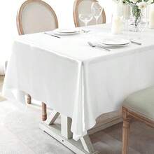 4 khăn trải bàn hình chữ nhật bằng vải satin kích thước 58 x 102 inch, chống bẩn và nhăn, có thể giặt được, vải mịn, khăn trải bàn bằng vải satin bóng thích hợp cho bàn ăn, đám cưới, sự kiện tiệc tùng (màu vàng hồng) - trắng - Xem 3