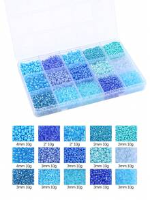 beadia Mix 15 Color Glass Seed Beads Tube Beads Glass Bugle Beads Loose Kit For Jewelry Making DIY Craft Beading (Blue) - Blue - View 3