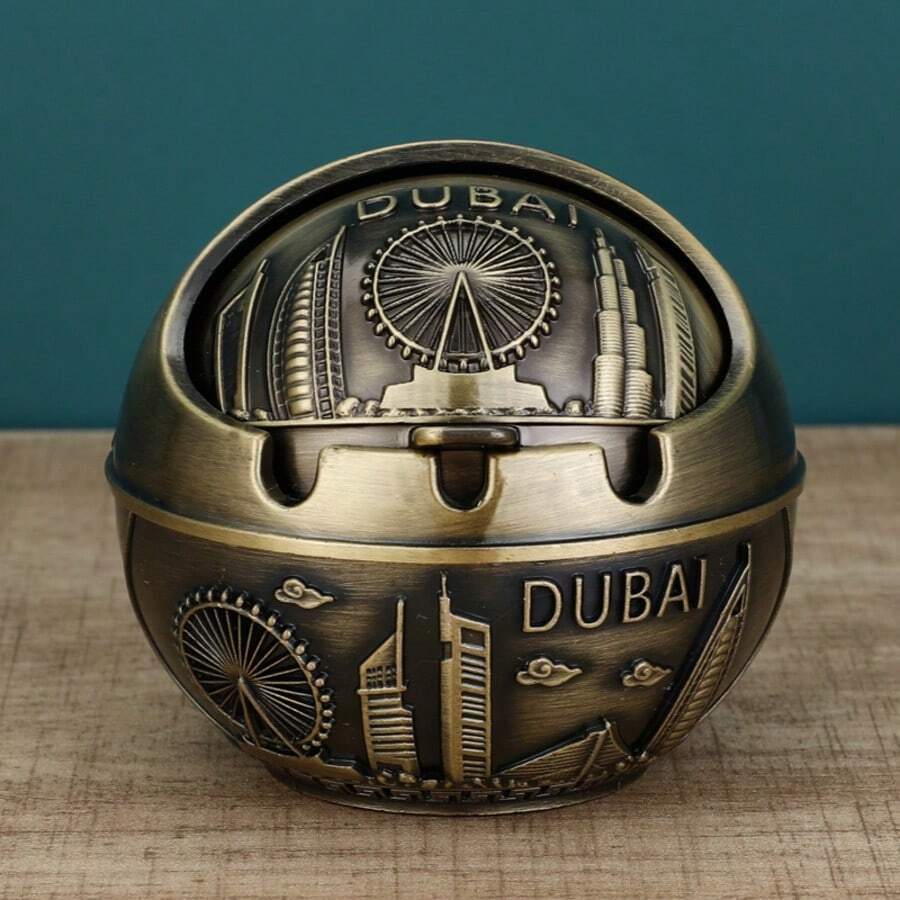 New Metal Dubai Style Flip-Top Ashtray, Creative Windproof Portable Ashtray With Cover, Suitable For Outdoor, Living Room, Office, Practical Birthday/Holiday Gift