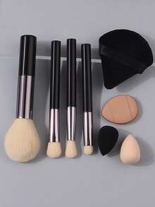 4pcs/8pcs Mini Makeup Brush Set - Powder Brush, Blush Brush, Concealer Brush, Eyeshadow Brush, Multi-Functional Brush Set + Flocked Powder Puff/Mini Makeup Sponge/Thumb Concealer Puff