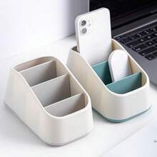 Multi‑Compartment Desktop Storage Box, Cosmetic & Remote Control & Key Organizer, Plastic Multi‑Functional Storage Basket For Vanity Desk Home Decor - Multicolor - View 2
