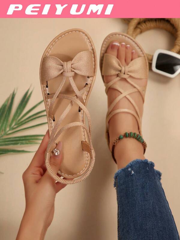 PEIYUMI Women's Fashion Sandals, Elegant Bow And Criss-Cross Strap Design, Comfortable And Versatile, Suitable For Various Occasions, Multiple Color Options