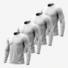 Kit 4 Men's Long Sleeve Cotton Round Neck T-Shirt - White - View 1