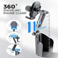 ESamcore Cup Holder Phone Holder, Unobstructed Cup Holder Phone Mount For Your Car Cupholder (25&#34;-4&#34;) With Flexible C-Shaped Base, 360° Swiveling, 08&#34; Deep Clamp Compatible With IPhone 47&#34;–7&#34;