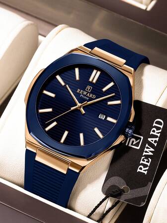  REWARD Men's Quartz Watch Business Fashion Style Timing Calendar Luminous Hands Multi-Functional Men Wristwatch High Quality Gift Classic Design Silicone Watch Band