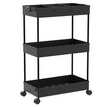 Carrito Auxiliar de 3 Pisos  Portátil y Compacto para Hogar y Oficina - Negro - Ver 5