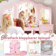 Kids Vanity Table And Chair Set, 2-In-1 Girls Vanity Set With Removable Mirror & Stool, Princess Toddle Makeup Table With Storage Box, Wooden Desk For Kids - Pink - View 3