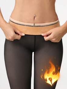 Medias transparentes y sexys para mujer, con forro térmico grueso, cintura alta elástica, delgadas y cálidas para el invierno, 220g