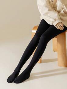 300g Thick Seamless Women's Thermal Leggings, Comfortable Elastic Warm Tights Winter - Black 2 - 查看 9