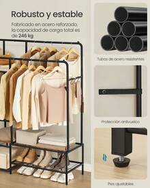 SONGMICS Perchero, Armario Abierto, con 9 Estantes, Estructura de Metal, Barra de Colgar, para Dormitorio, Salón, Entrada, Negro - Aprox. 195x45x172,8cm - Ver 3