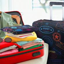 弹性行李保护套，适用于18-32英寸行李箱，飞机旅行图案弹性包，行李箱套，拉杆箱套，旅行配件，行李防尘罩，旅行、商务旅行和度假必备 - 彩色 - 查看 5