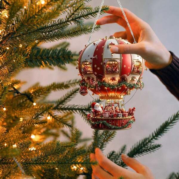 1 pièce Décoration de Noël Pendentif Ornements. Père Noël, Renne et Montgolfière colorée en acrylique 2D plat, décoration de fenêtre pour les fêtes, pendentif décoratif parfait pour la décoration de Noël, la maison, le jardin, le bar et les cadeaux uniques, décoration de maison, décoration de fenêtre de balcon, flocon de neige, décorations de Noël rouges pendentif pour la décoration de la pièce en hiver