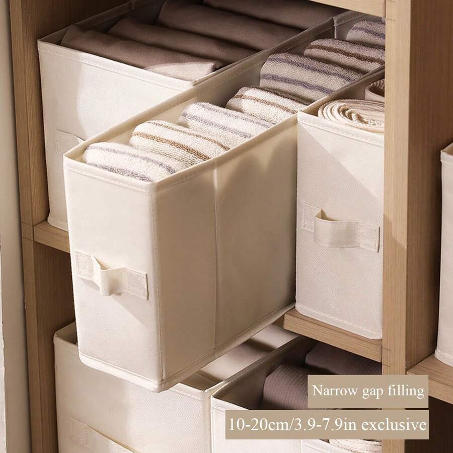 1pc Beige Foldable Crevice Storage Box, Christmas Decoration Storage, Made Of Fabric, Designed To Save Space For Narrow Items, Suitable For Storing Clothes In Wardrobes, Drawers, And Crevice Storage,
