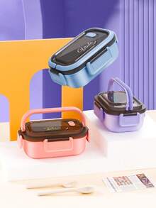 Personalized Customized Name Lunch Box (Free Fork, Spoon), Adult Or Child Boy And Girl Containers, 3 Compartments, Lunch Food Container With Cutlery, Sauce Jar, Pancake Liner, Microwave And Dishwasher , Back To School Lunch Box To Avoid Confusion - Multicolor - View 3