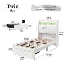SIBEDS Queen LED Bed Frame With 2 Drawers, Modern Platform Twin Beds With 2 Tier Upholstered Storage Wingback Headboard, Channel Tufted Queen Size Bedframe With Rivet Decor, Full Storage Bed, No Box Spring Needed, PU Leather Black White, Linen Dark Grey - PU Trắng - Xem 13