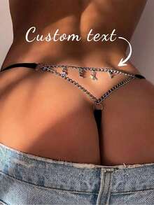 1Pc Women Personalized Name Pendant Thong, Custom Fashion Intimate Apparel & Unique Gift - Đen 2 - Xem 9