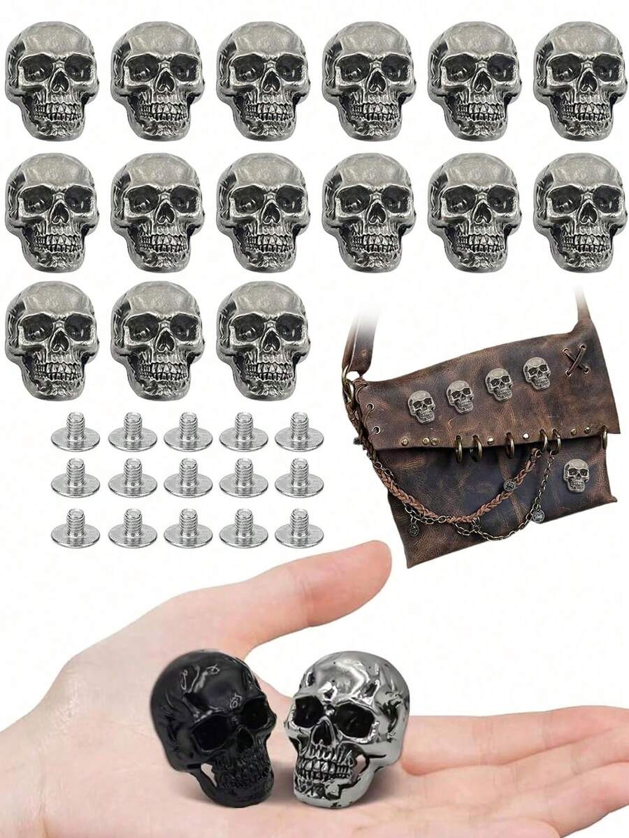 5/3/1pc Skull Pattern Decorative Buttons, Punk Metal Rivet Screws, Vintage Metal DIY Decor For Bag, Hat, Shoes, Jacket, Belt, Jeans, Screw Fastener Buttons, Sturdy And Non-Falling Off - Multicolor - View 1