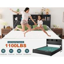 Bed Frame With 6 Storage Drawers & Charging Station Metal Platform Bed Frame With Bookcase Headboard,No Noise,Black - 查看 6