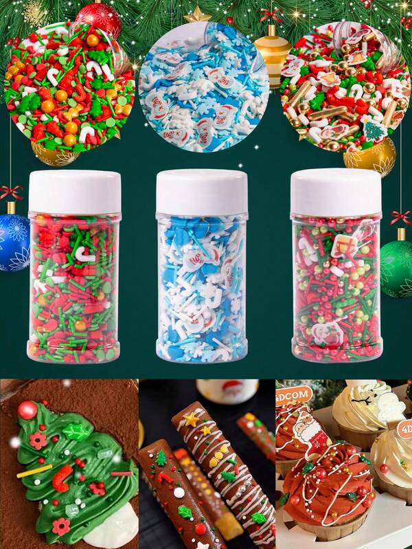 85g/3oz, Weihnachtsdekoration Zuckerstreusel, gebackene Kuchen Dekorations-Mischung Streusel für Cupcakes, Kekse, Eis, geeignet für Weihnachts- und Neujahrsfestdekorationen, Weihnachtsparty-Zubehör, Weihnachtsdekorationen, Weihnachtspyjamas, Weihnachtsgeschenke, Weihnachtsdekoration