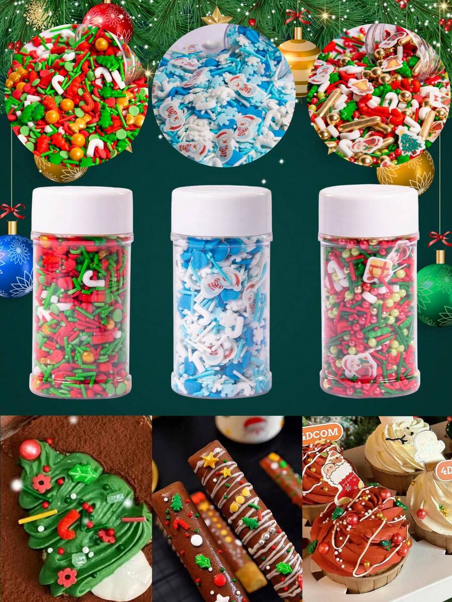 85 g/3 uncje, posypka cukrowa do dekoracji świątecznych, mieszanka posypek do dekoracji pieczonych ciast, babeczek, ciasteczek, lodów, nadaje się na imprezy bożonarodzeniowe i noworoczne, artykuły świąteczne, ozdoby świąteczne, piżamy świąteczne, prezenty świąteczne, dekoracje świąteczne