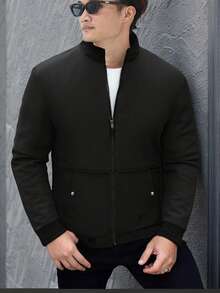 Jaqueta corta-vento masculina leve e casual com zíper, agasalho grosso para golfe, ideal para primavera e outono, com bolsos, adequada para caminhadas. - Preto - Ver 2