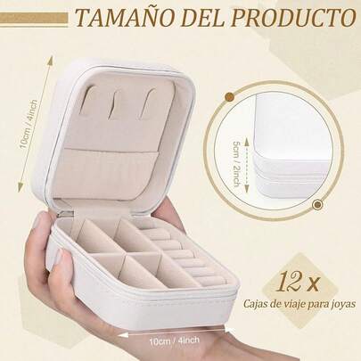 Pequeño joyero, organizador de joyas de viaje de 10x10x5 cm, joyero portátil con compartimentos, puede almacenar anillos, aretes, collares (azul cielo) (12 piezas)