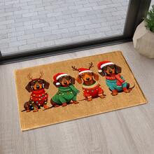 1pc Christmas Pet Pattern Printed Floor Mat, Christmas Dog Imitation Wool Carpet, Strong Water Absorption, Easy To Clean, Suitable For Home Decoration, Farmhouse, Porch, Indoor, Room Decoration, Kitchen, Restaurant, Small Office/Home Office, Sink, Laundry Room, Floor Mat, Kitchen Mat, Non-Slip Mat.