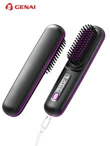 GENAI Portable Wireless Hair Straightening Brush, Negative Ion Ceramic Hair Straightener, Lightweight & Compact, Cordless Design, Up To 20 Minutes Usage After Full Charge