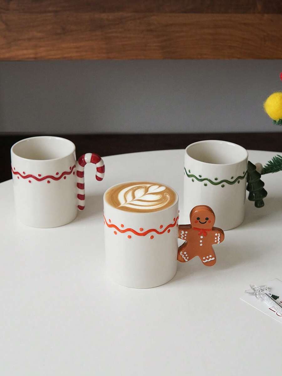 1 件可爱圣诞陶瓷杯，创意拐杖糖手柄咖啡杯，多用途，适合圣诞派对、家庭聚会、晚餐、水、早餐、圣诞礼物