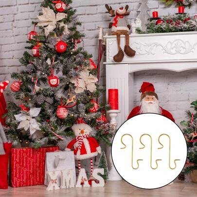 200 ganchos para adornos navideños, ganchos en S para decoraciones del árbol de Navidad, ganchos colgantes de metal dorado con caja de almacenamiento, suministros de decoración para fiestas y festivales, decoraciones navideñas, decoración de invierno para el hogar