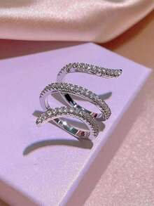 1pc Exquisite Cubic Zirconia Ring, Women's Valentine's Day Gift, Suitable For Wedding, Engagement, Anniversary, Party And Other Occasions, Also Suitable As A Gift For Mother, Mother's Day, Etc. - Silver - View 3