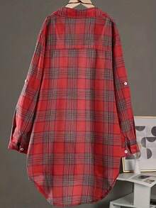 Women's Plus-Size Loose Mid-Length Linen-Cotton Checked Shirt - Versatile Casual Daily Wear