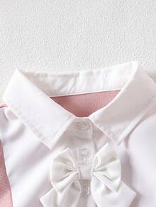 Girls' Sweet Bowknot Puff Sleeve Waist Splice Dress, Spring/Autumn