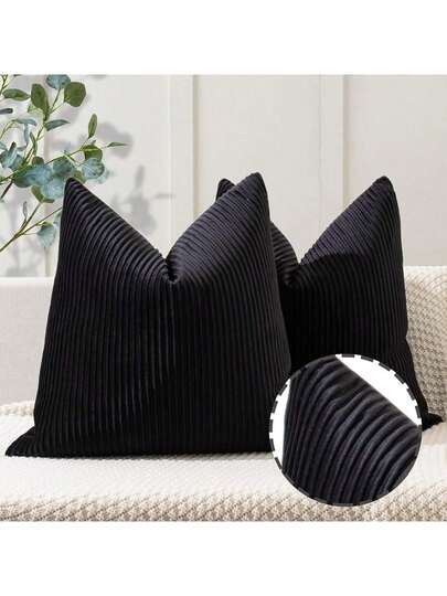 1pc (Without Pillow Insert) Velvet Striped Pattern Decorative Throw Pillow Cover, Luxury Home Decor Cushion Cover For Sofa, Bed