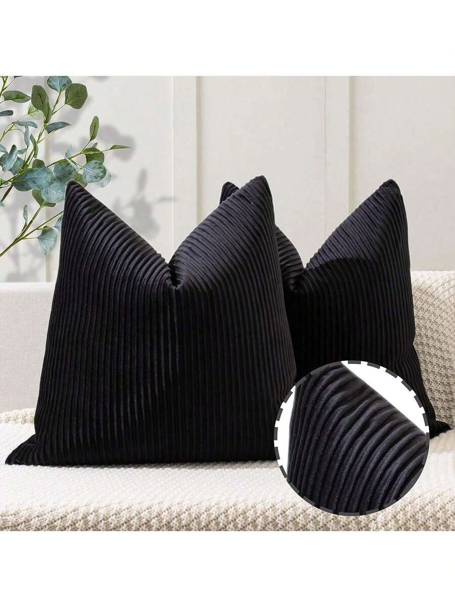 1pc (Without Pillow Insert) Velvet Striped Pattern Decorative Throw Pillow Cover, Luxury Home Decor Cushion Cover For Sofa, Bed