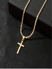 2Pcs/Set Men's Cross Pendant Necklace Hand Chain Necklace Set Fashionable And Simple Braided Design Suitable For Streetwear And Hip Hop Style Gift