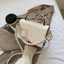 Mini Woven Chain Decorated Flap With Lock Portable Handbag For Women, Shoulder Bag Or Crossbody Bag, Suitable For Work, Shopping, Traveling. - trắng - Xem 3