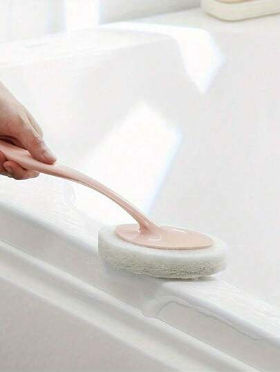 3pcs / 2pcs Bathroom Long Handle Sponge Brush, Wall Cleaning Brush, Bathtub Sponge Brush, Floor Tile Brush, Sponge Cleaning Mat, Sink Brush, Suitable For Cleaning Bathroom, Toilet, Sink