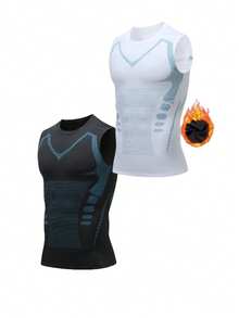 2 Packs Of Men's Thin Fleece Compression Shirts, Shaping Sleeveless Vests, Suitable For Running, Sports And Exercise Base T-Shirts