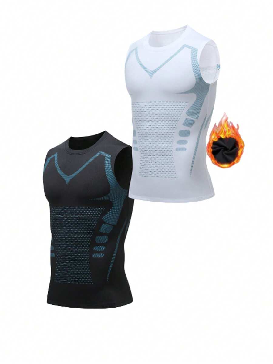 2 Packs Of Men's Thin Fleece Compression Shirts, Shaping Sleeveless Vests, Suitable For Running, Sports And Exercise Base T-Shirts