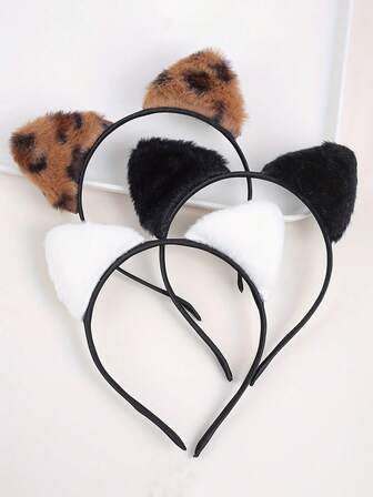 1pc/3pcs Cute Leopard Plush Cat Ear Headband, Sweet & Versatile Hair Hoop For Going Out And Washing Face, Autumn/Winter, Hair Band, Hairband For Women