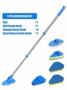 1 pieza - Cepillo de limpieza de baño retráctil de dos en uno, equipado con mango de acero inoxidable, cabezal de esponja y accesorio de cabezal de cepillo de piso, adecuado para bañeras, pisos y piscinas, herramienta de limpieza multifuncional de mango largo, 180° rotable, se puede usar en cualquier espacio, cepillo de piso de mango largo, cepillo de esponja multifuncional para bañera, cepillo de piso, cepillo triangular retráctil, cepillo de limpieza de cerdas duras para interiores, estilo aleatorio