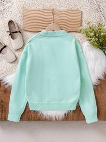 Girls' Casual Solid Color Pullover Knit Sweater, Warm For Autumn/Winter - Mint Green - View 2