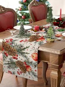 1pc Christmas Pine Cone Table Runner, Christmas Decorative Table Runner, Christmas Linen-Like Table Runner, Table Runner, Table Runner, 1pc Table Runner, 4pcs Placemats, 1pc Cushion Cover (Inner Cushion Not Included), 3 Products Available, Seasonal Home Decor For Indoor/Outdoor Winter Party, Christmas Home Decoration, Christmas Room Decor, Christmas Party Decoration - Multicolor - View 16